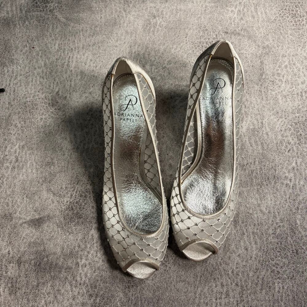Adrianna Papell Silver Mesh Peep Toe Heels - Picture 2 of 5